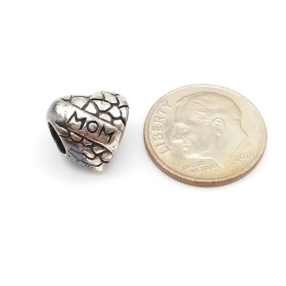 Heart Shaped Charm Bead Sterling Silver Mom Bracelet Charms Bead - Picture 7 of 7